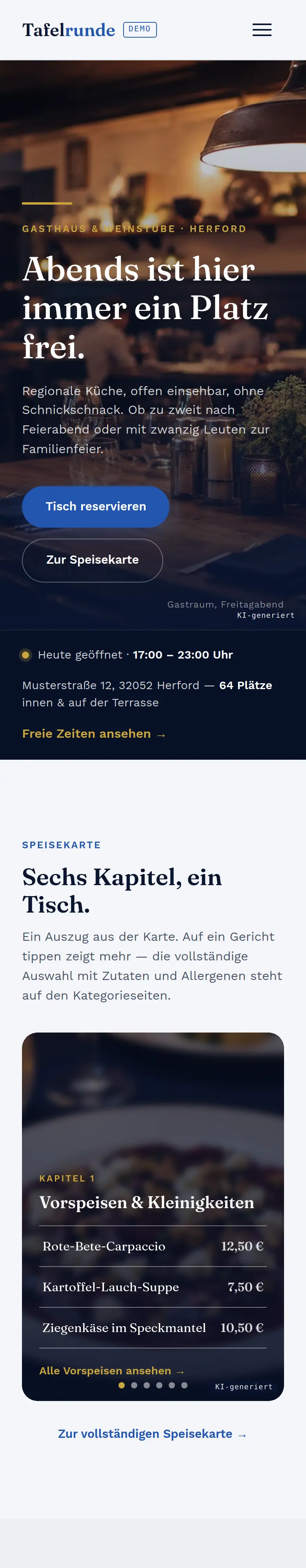 Demo-Website auf dem Handy
